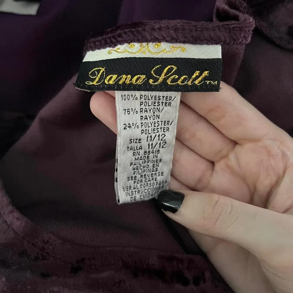 Vintage Dana Scott Velvet Midi Dress Size 11/12 Purple Whimsygoth Fairy - Image 4