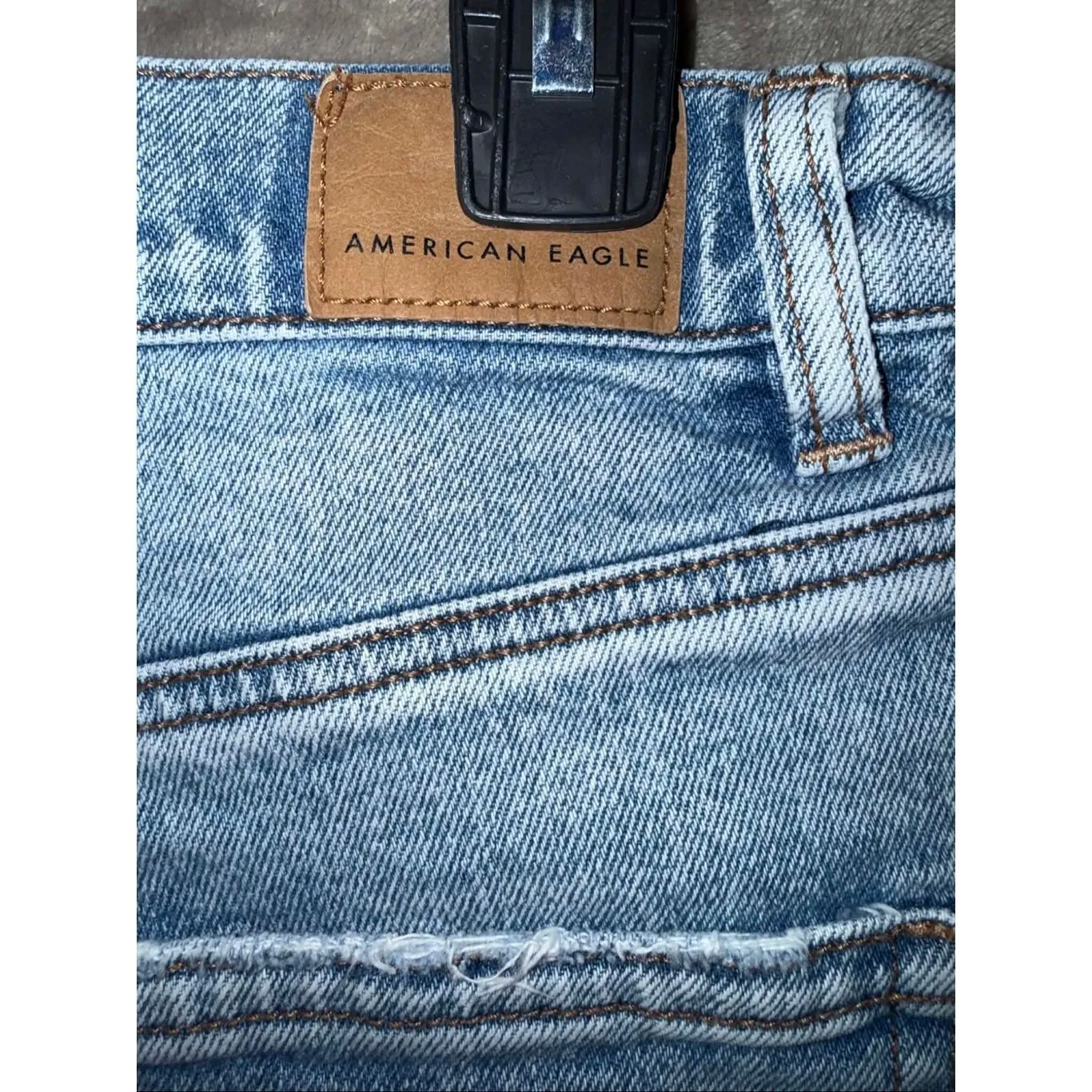 AE stretch highest rise 90’s boyfriend shorts light wash distressed cut offs siz - Image 3