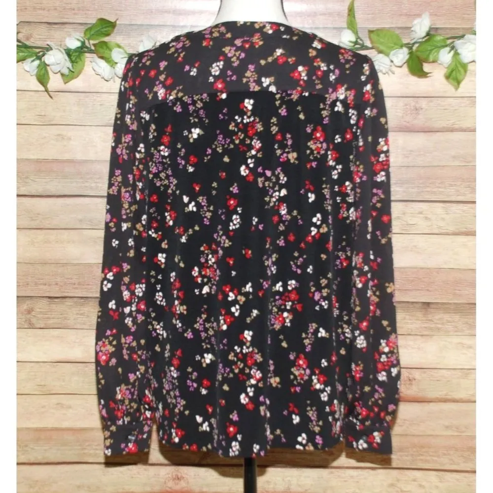 Ann Taylor Ladies Black Floral Long Sleeve Blouse Size S Button Up Ruffle Front - Image 6