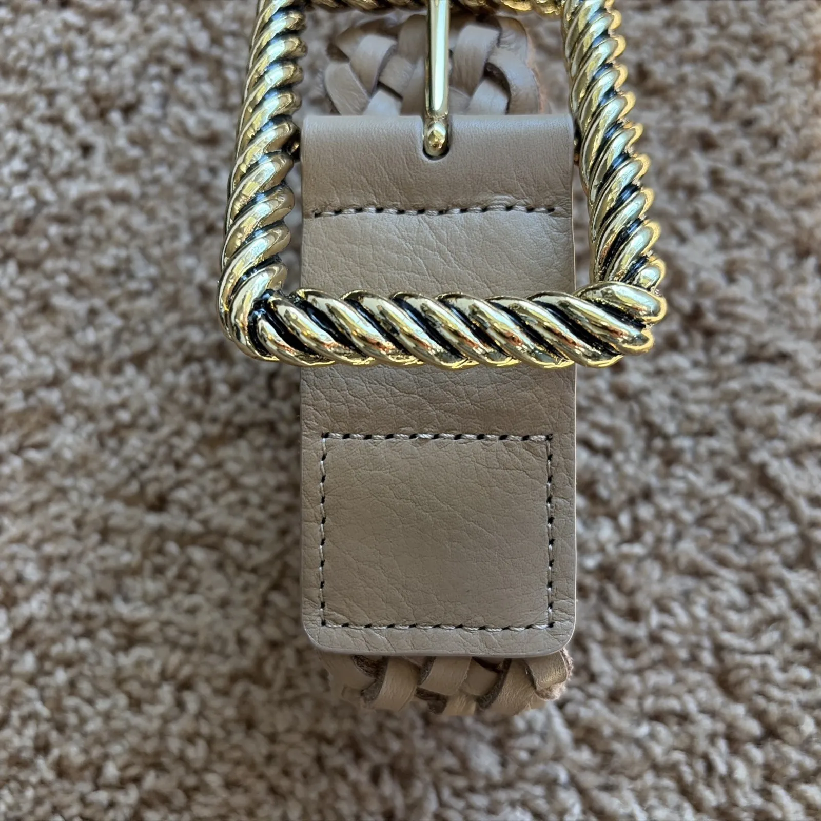 B-LOW THE BELT Taupe/Gold Tone JANELLE Braided Leather Belt Womens Accessory S/M - Image 2