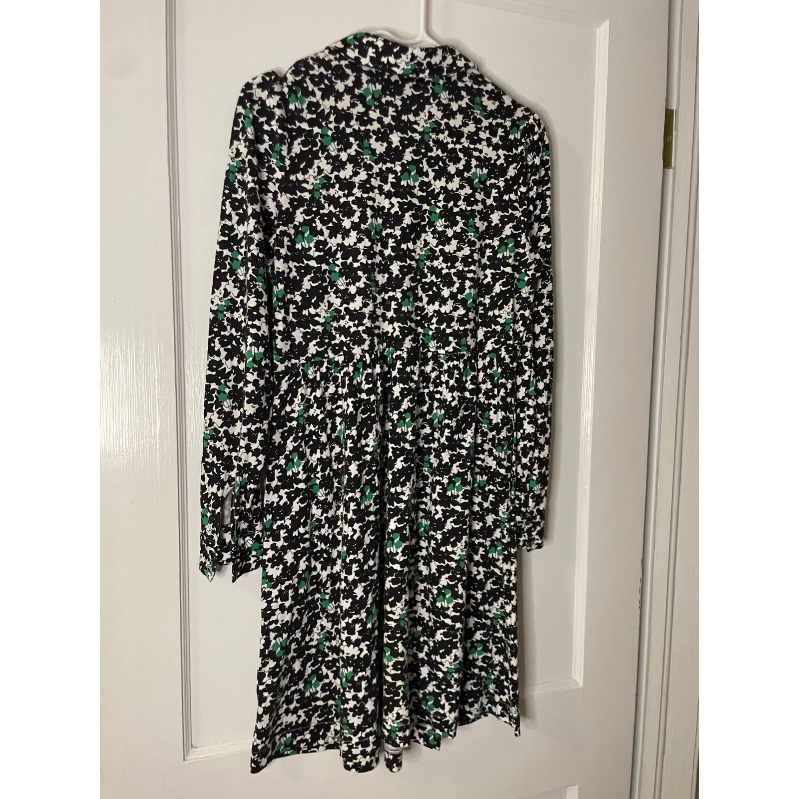 Boden Floral Print Shirt Dress, Green Black White, Long Sleeve Career Casual 2 - Image 3