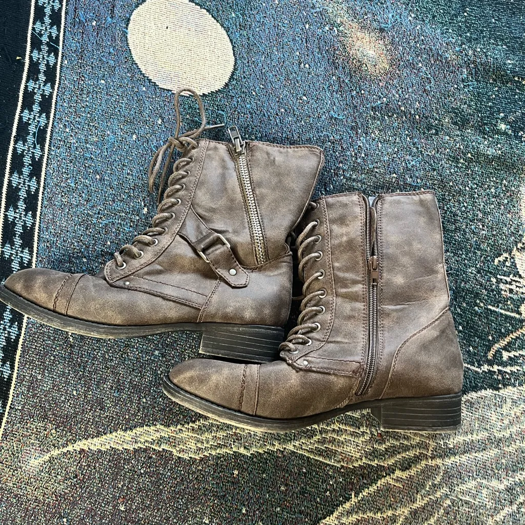 Rampage Ram‑Jedi Zipper Lace‑Up Western Booties Sz 7.5 Brown Faux Leather Casual - Image 8