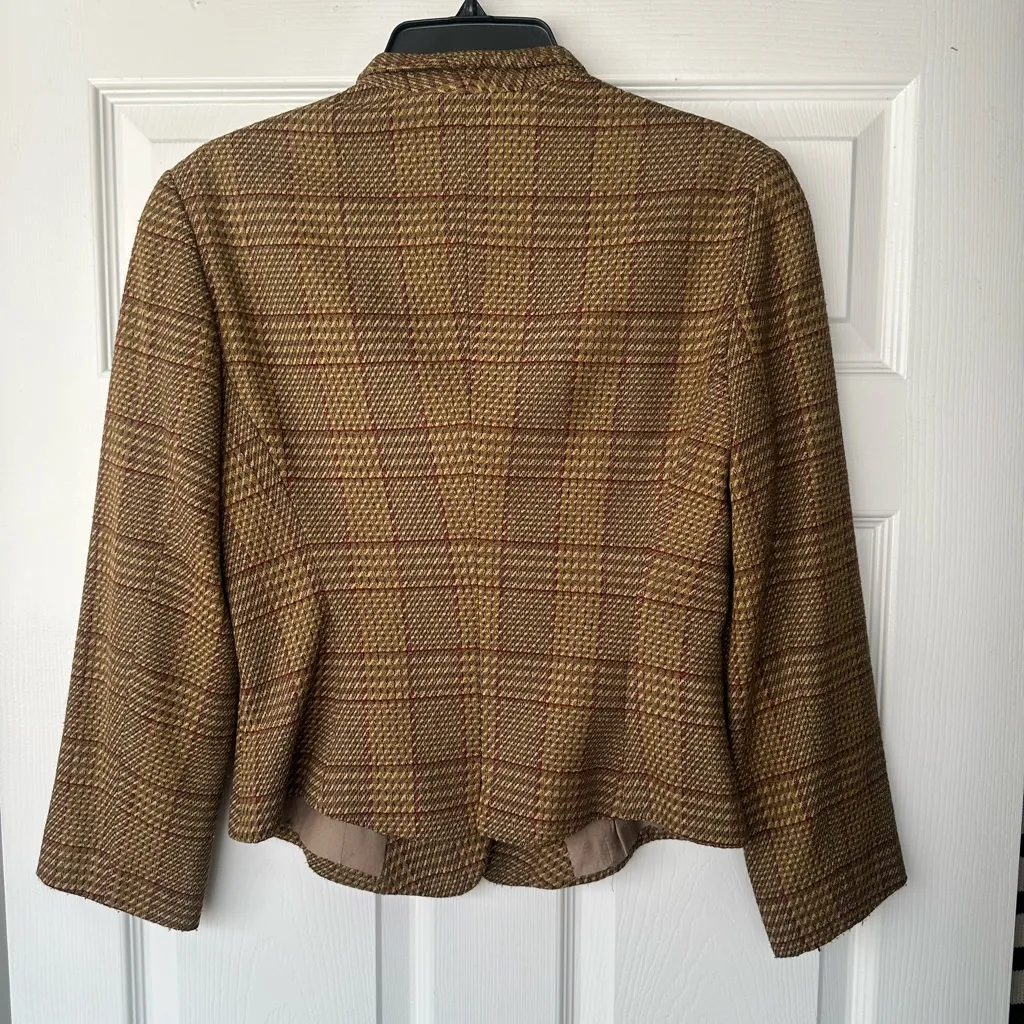 Giorgio Armani Vintage silk wool Brown Herringbone Structured Blazer 4 - Image 4