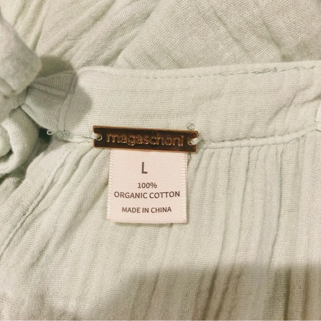 Magaschoni mint green cotton gauze maxi dress with lace trim and flounce. Size L - Image 5