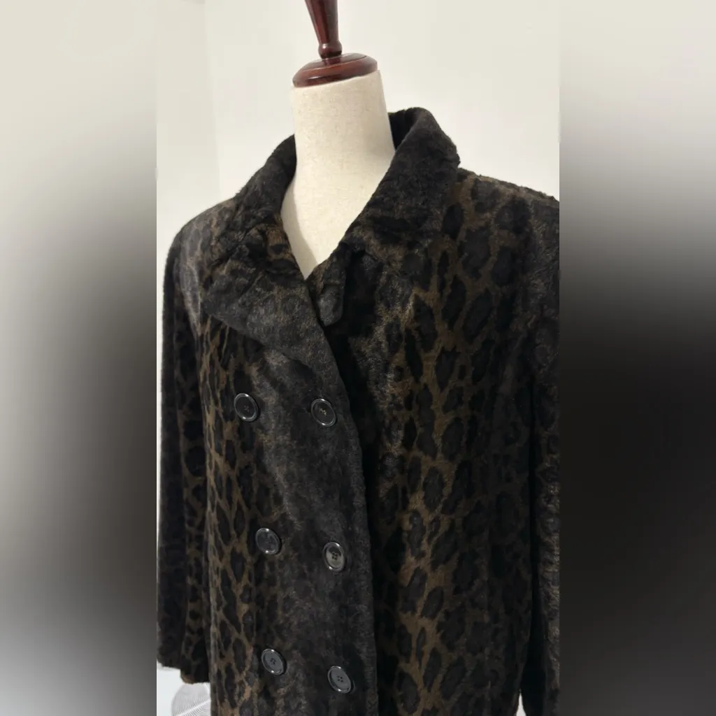 Vintage Lorovi Animal Print Faux Fur Swing Coat Brown Size M - Image 2