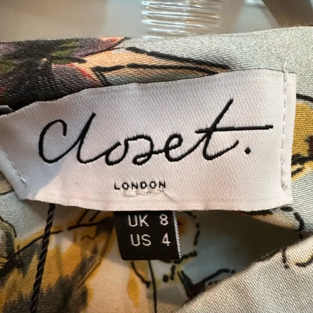 Closet London UK Wateecolor Tulip Floral Print Dress Cap Sleeves Size 4 S NWT Gray - Image 10