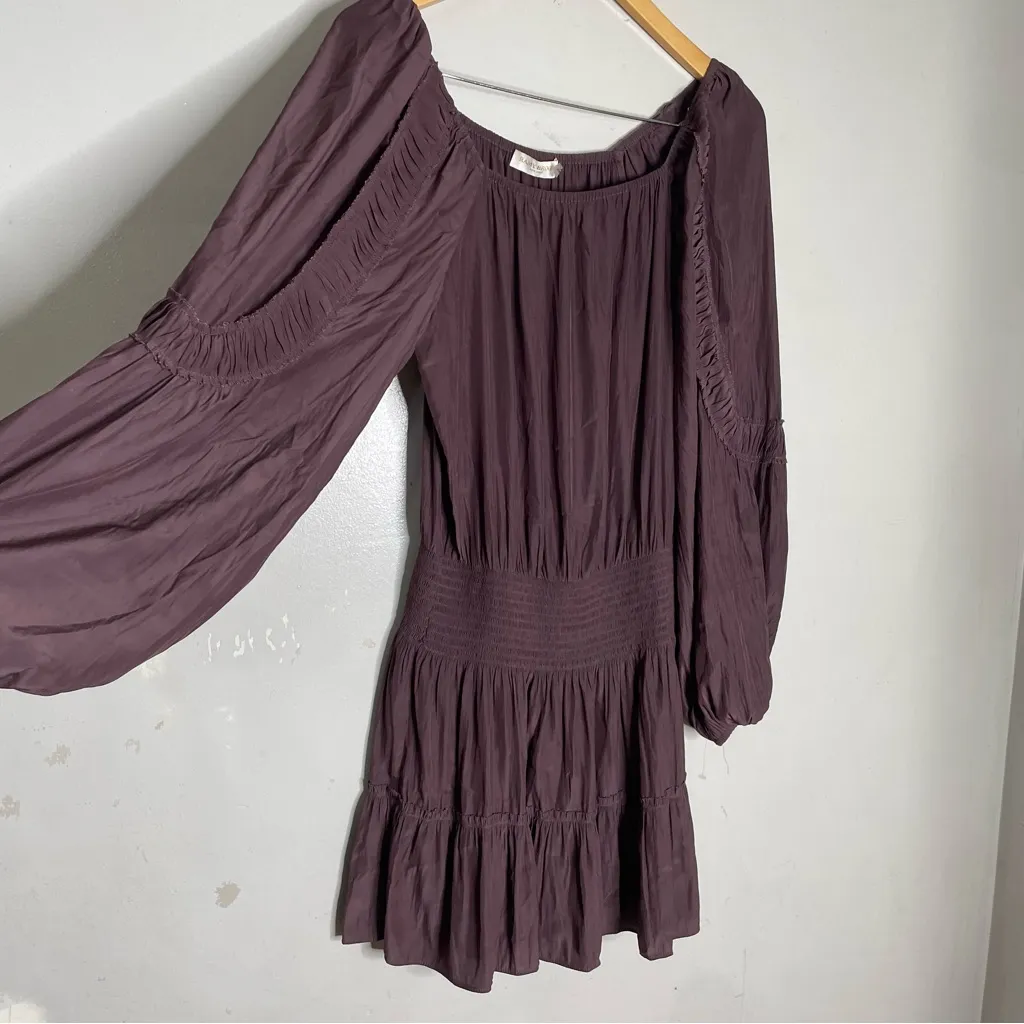 Ramy Brook Silvy Blouson Sleeves Raisin Purple Long Sleeve Mini Dress Sz Small - Image 4