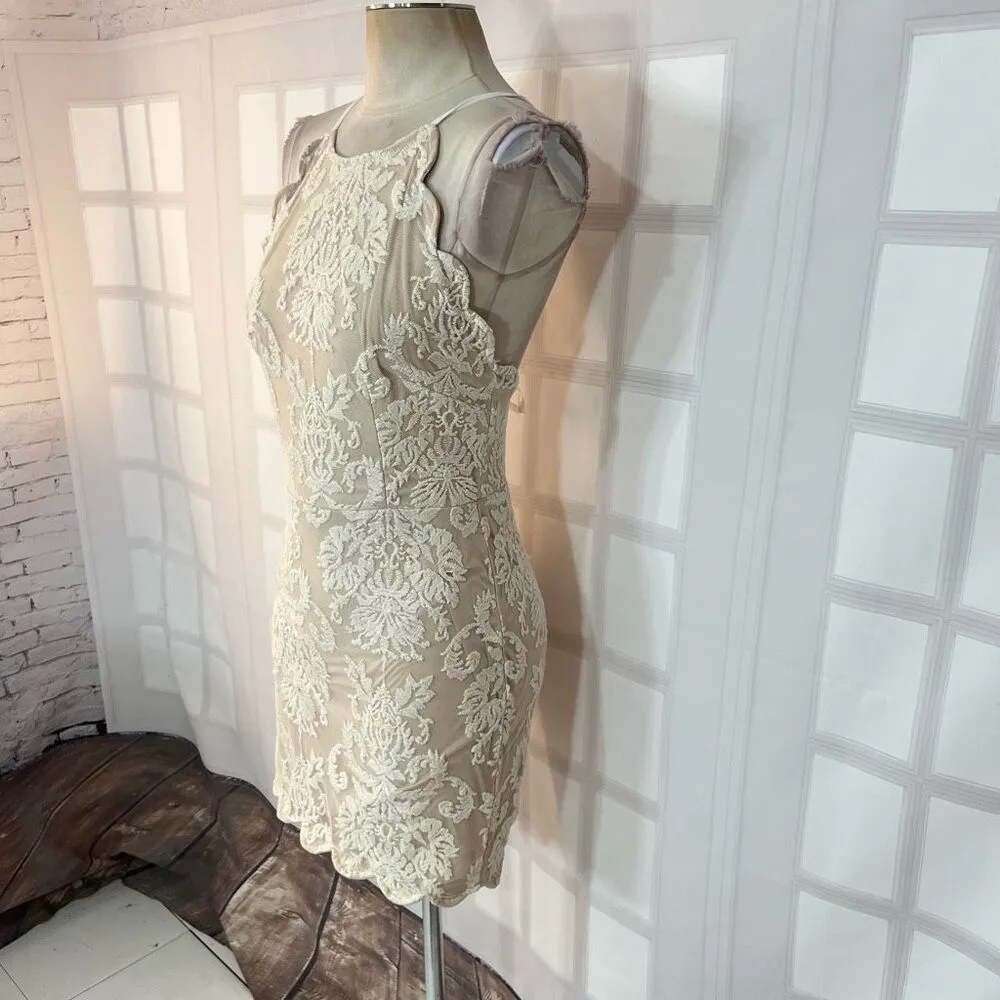 Hello Molly Cream Lace Halter Open Back Bodycon Mini Dress Size 12 - Image 3