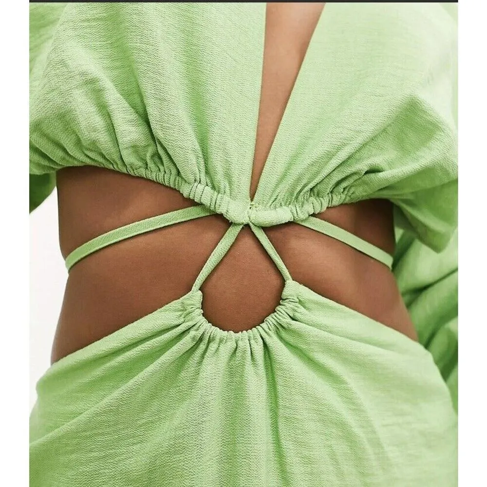 ASOS Edition Cut Out Dress Midi Size US 2 Green Vacation Beach Party Sexy NWT​​ - Image 3
