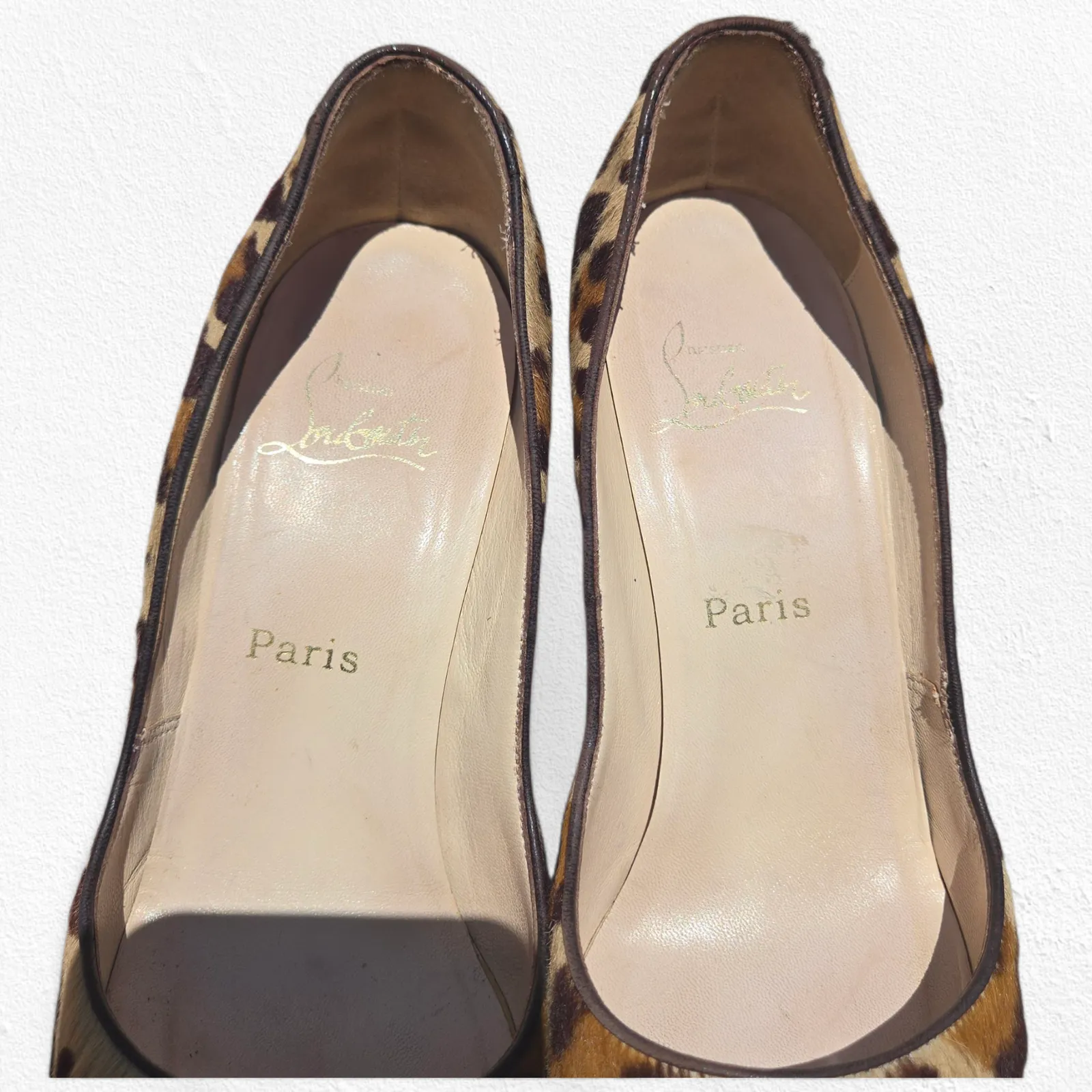 Christian Louboutin Leopard Pony Hair Very Prive Heels 39.5 US 9.5 Peep Toe Pump - Image 12