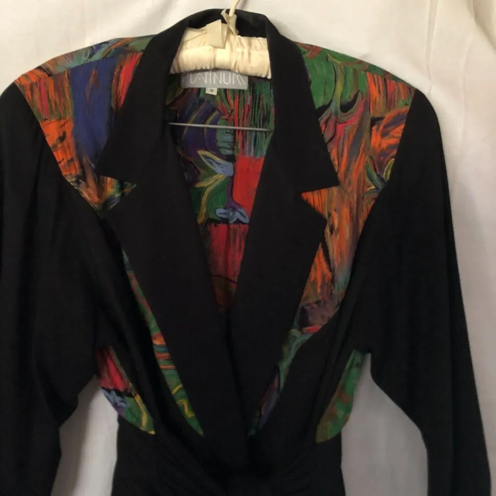 Vintage Platinum Dorothy Schoelen Skirt Set Jacket Top Skirt 2 pcs Sz S Abstract Black - Image 9