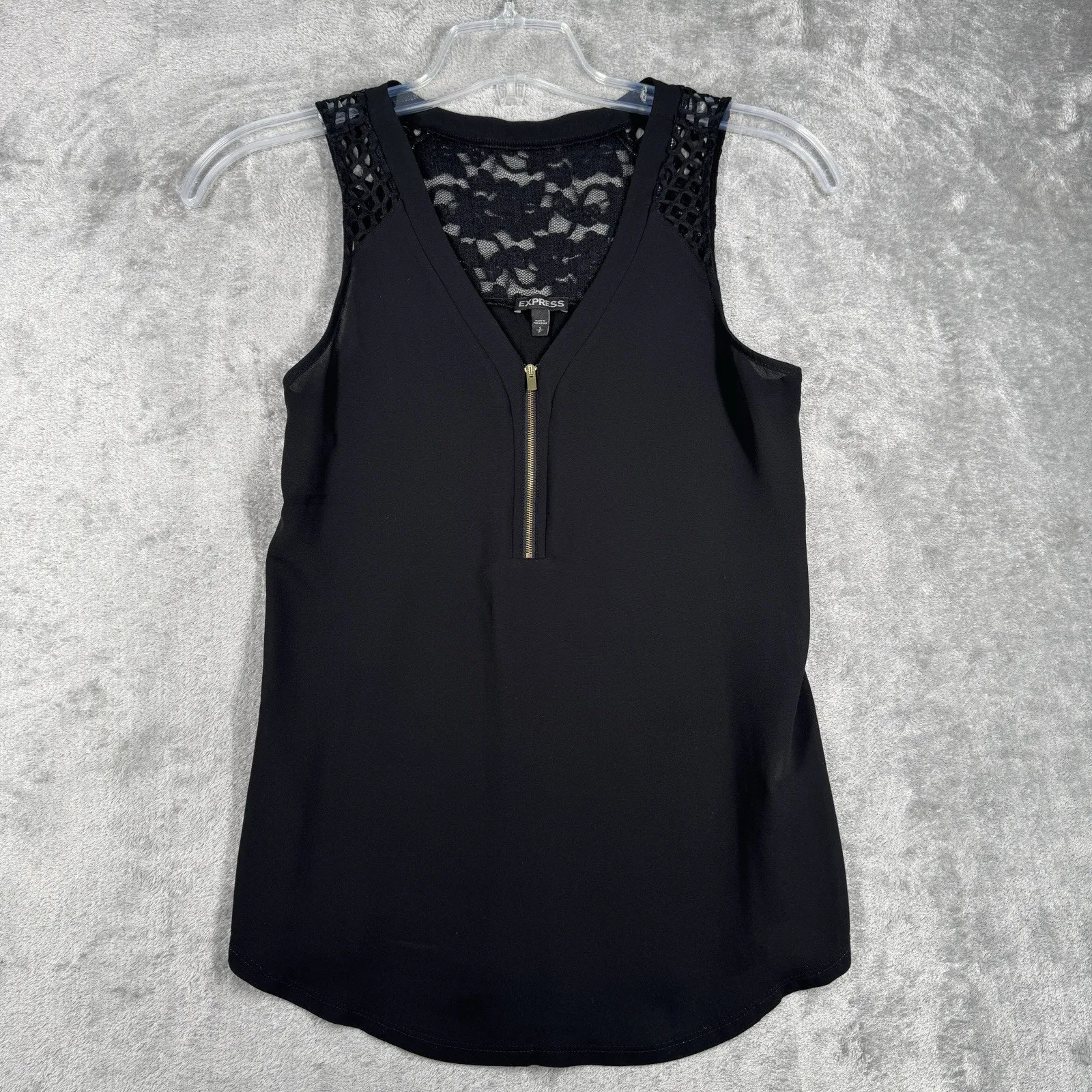 Express Shirt Womens Small Black Gold‎ Zip Sheer Lace Neutral Party Whimsygoth - Image 2