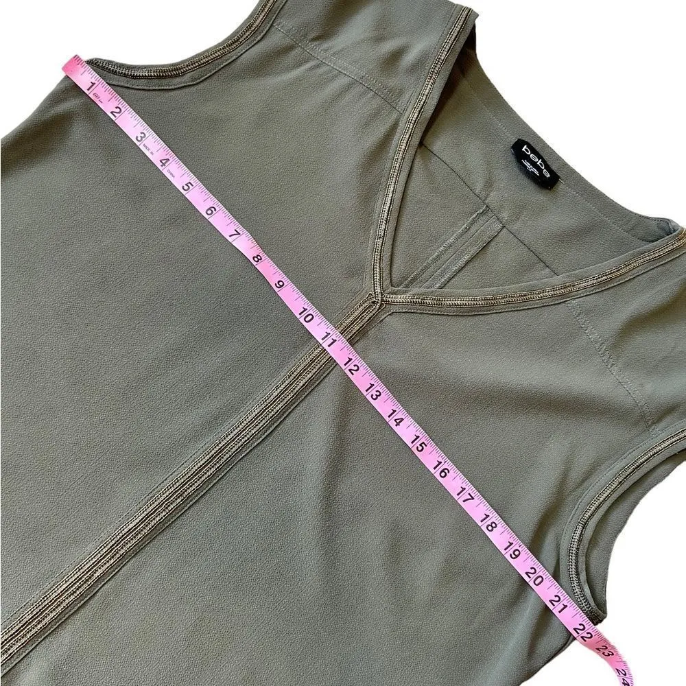 Bebe Olive Green Beaded Trim Sleeveless Blouse - Image 9