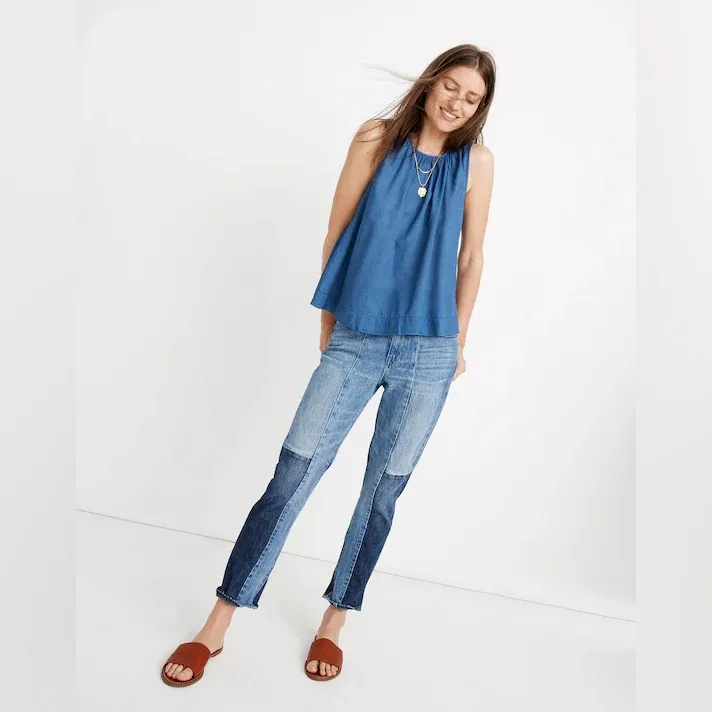 Madewell Riverbank Button Back Top Indigo Chambray Blue Sleeveless Size Medium - Image 2