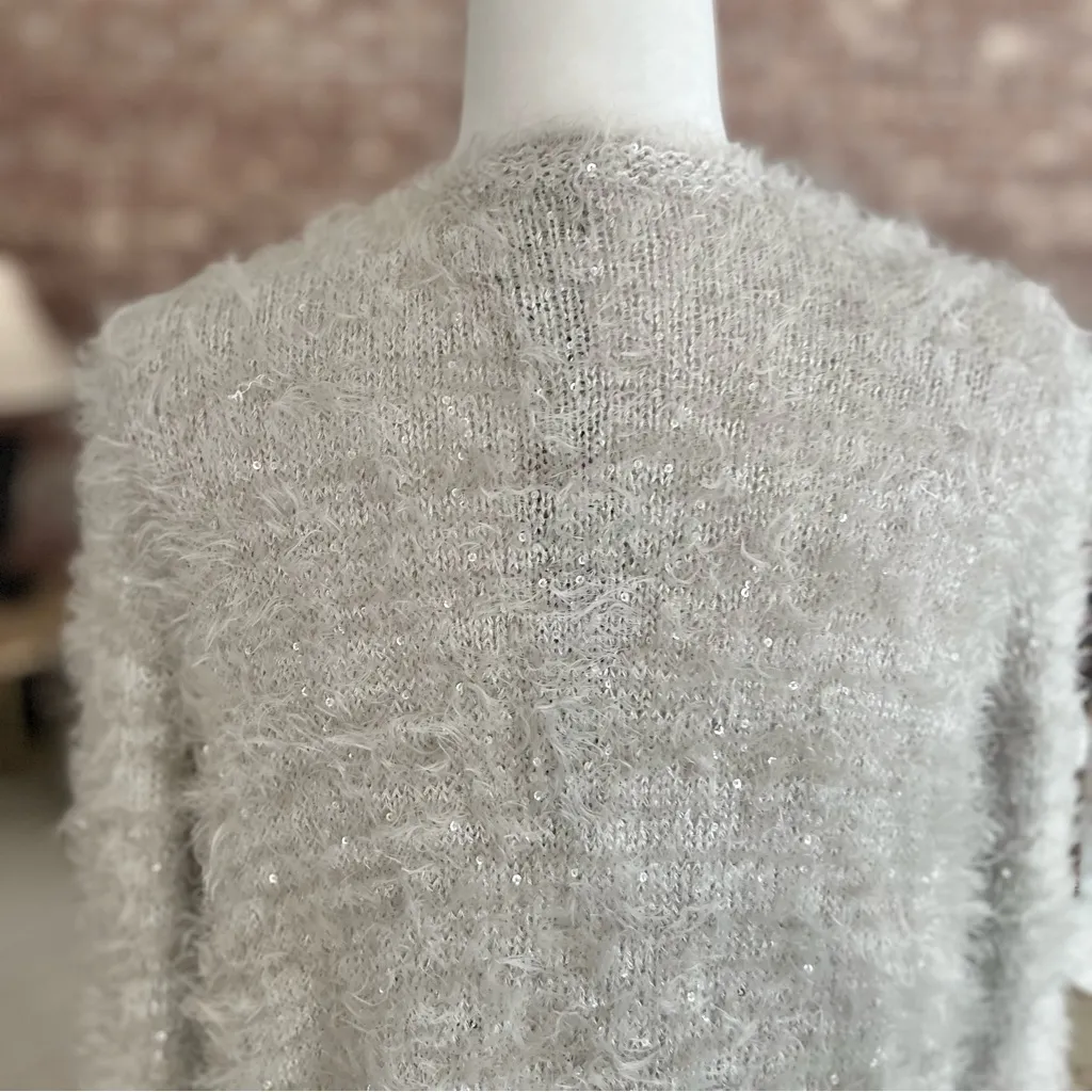 NWT I Jeans by Buffalo Cardigan Fuzzy Sequin Grey Silver Open Front M Party Glam Size M - Image 7