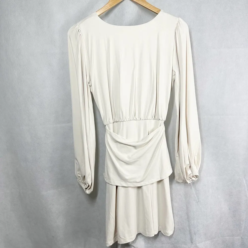 Susana Monaco Tie Panel Gathered Sleeve Dress Cream Size Small - Image 3