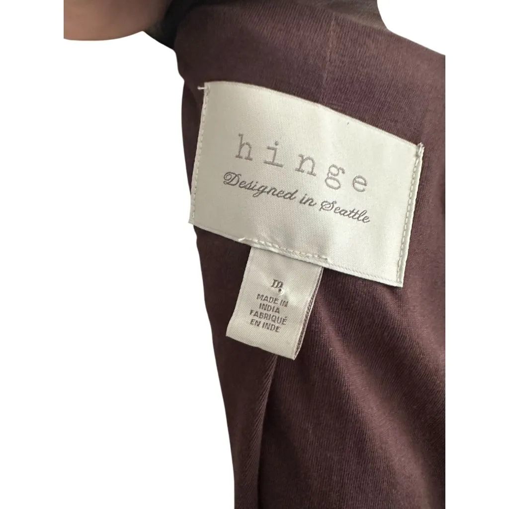 HINGE Women's Brown Leather Zip Jacket Size Medium - Image 2