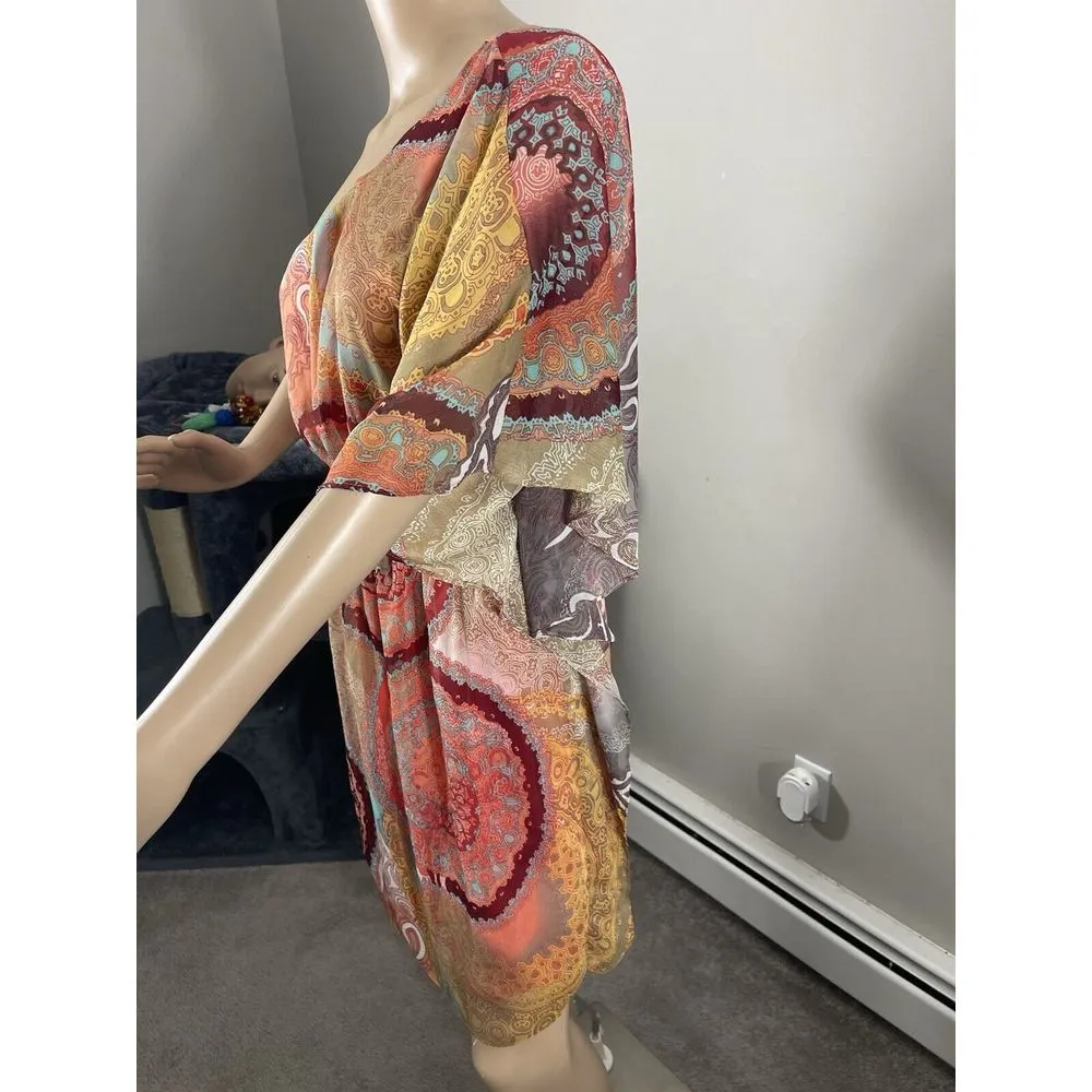 Bisou Bisou Multicolor Y2K boho grunge Off Shoulder Dress Size 6 A-3 - Image 3