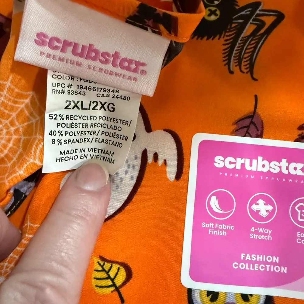 Halloween Scrub Star Skeletons Frankenstein Ghost Orange Women’s Top NWT 2xl - Image 6