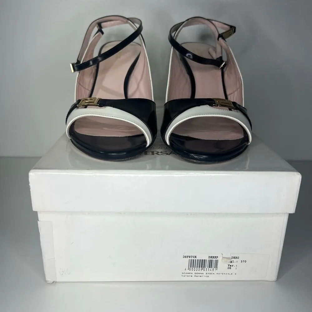 Versace Vintage Colorblock Medusa Insignia Logo Ankle Strap Leather Sandals - Image 6