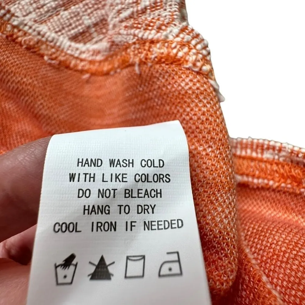 Melloday Knit Top M Orange White Puff Sleeve Tweed Cottagecore Boat Neck Classic Size M - Image 12