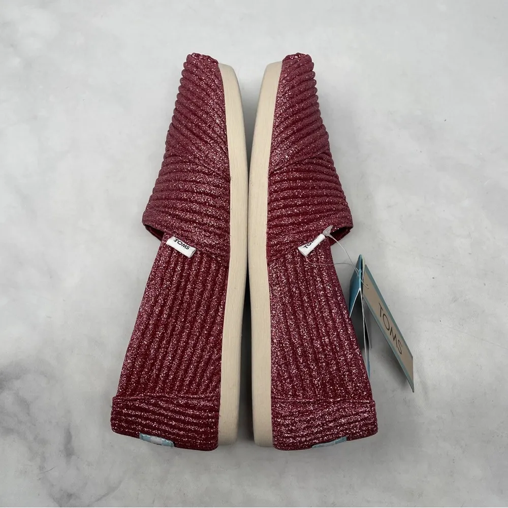 NEW TOMS Alpargata Dark Rose Textured Glitter Cord Slip On Loafer Shoes Pink 5.5 - Image 5