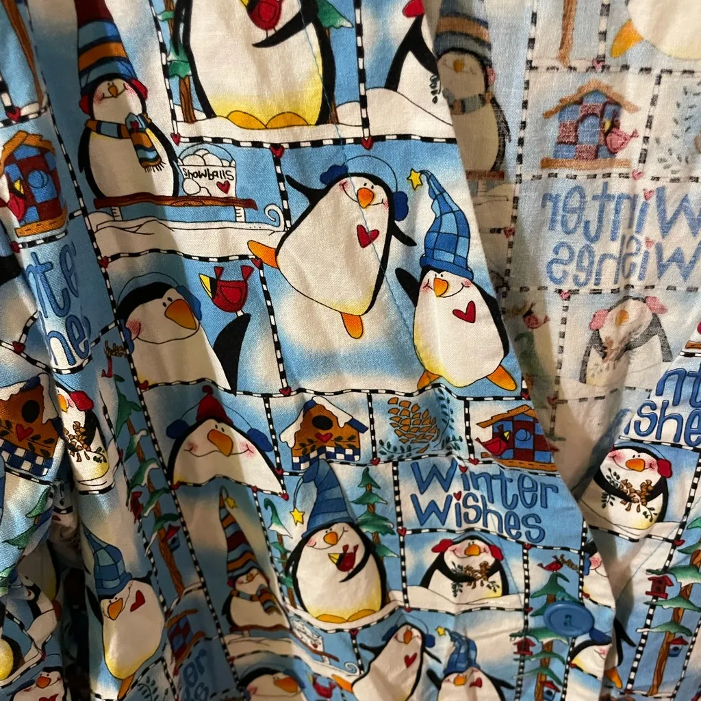 Peaches Uniforms Penguin Print Shirt with Blue and Yellow Accents - Image 2