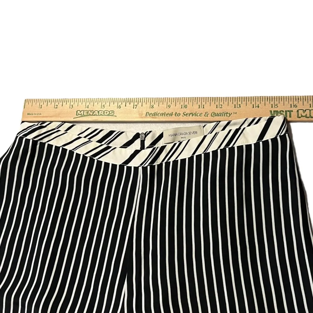 Maria Grazia Severi White Women's 46 Trouser Black White Striped Viscose Slit Size 10 - Image 9