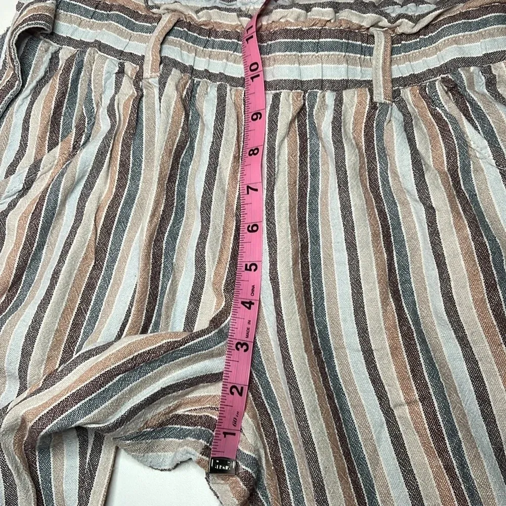 Linen blend striped pants front tie stretchy bunched waist size medium - Image 4