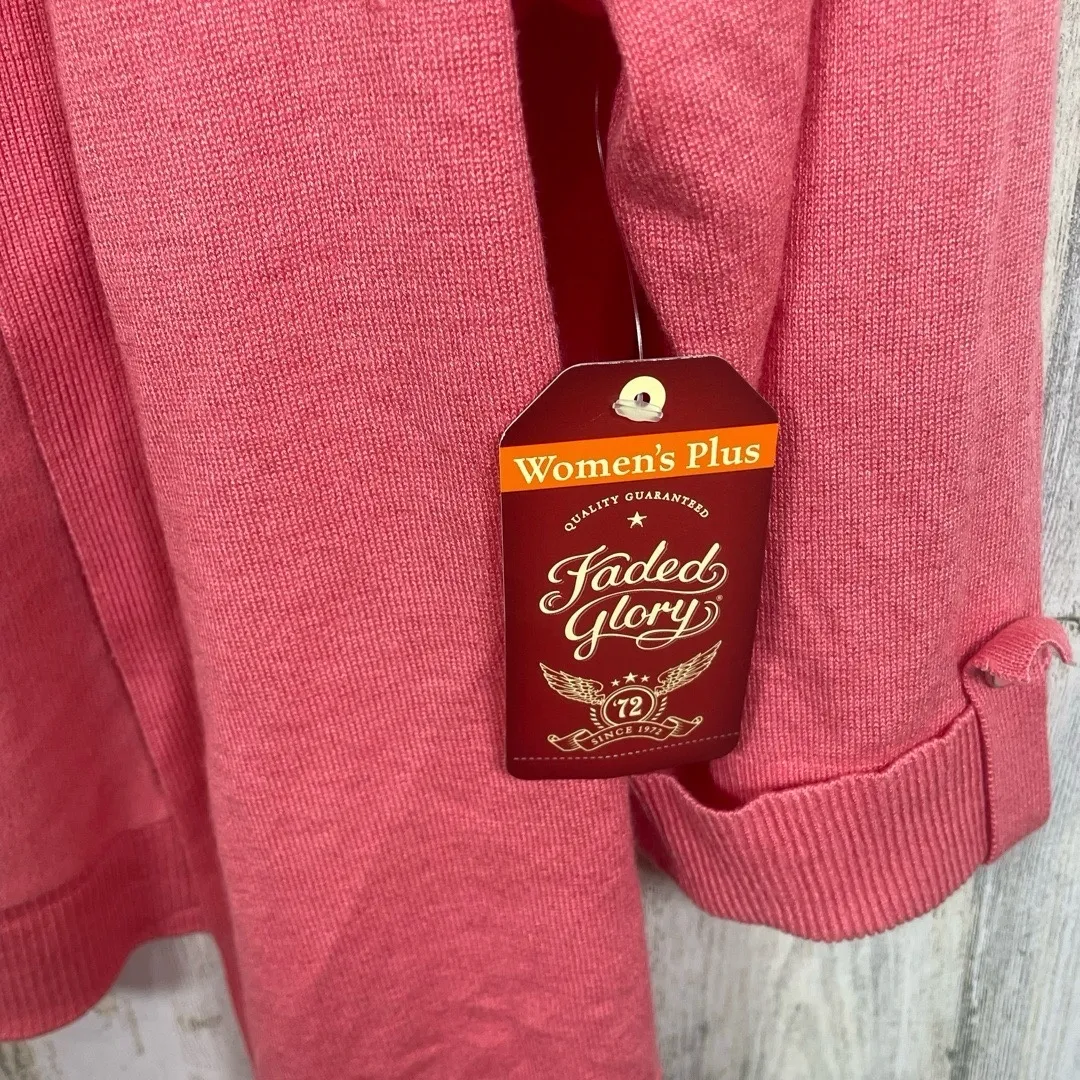 Faded Glory Y2K Open Front Cardigan size 2XL 18-20 Island Coral NWT - Image 5