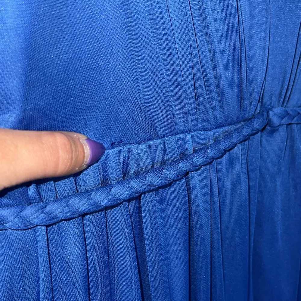 Azazie Royal Blue A-Line V-Neck Pleated Mesh Dress - Image 6