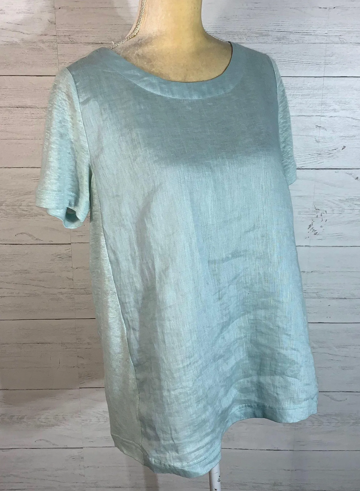 J.Jill  love linen top Womens XS Pale Aqua Round Neck - Image 6