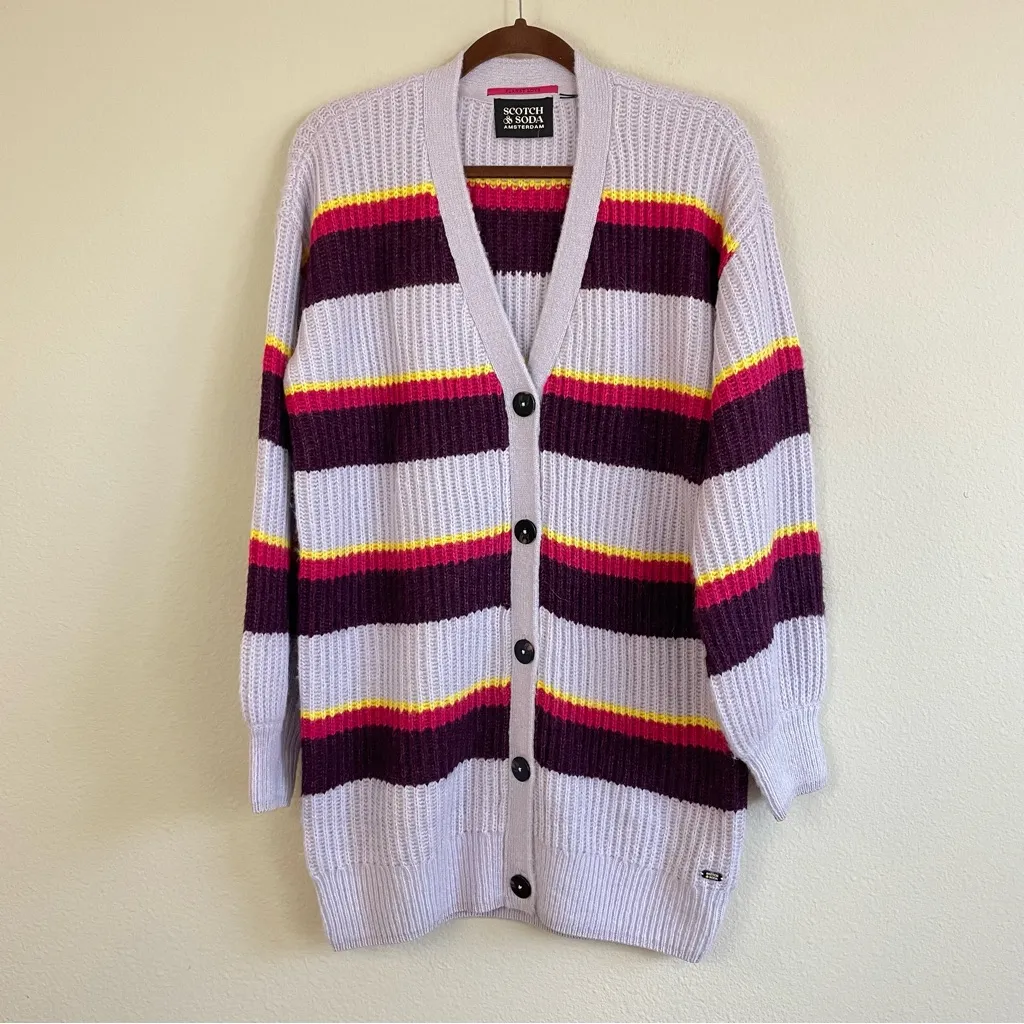 NWT Scotch & Soda Striped Fuzzy V Neck Slouchy Cardigan Size M - Image 2