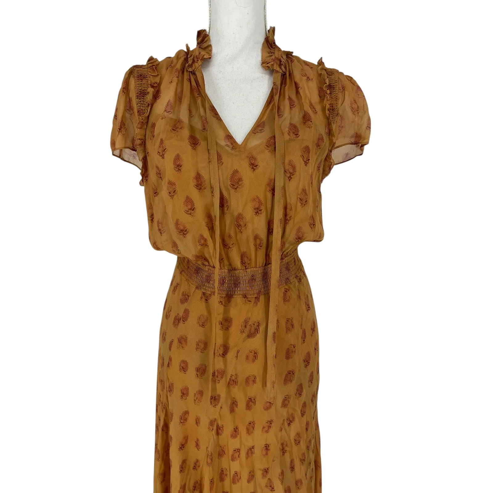 Polo Ralph Lauren Block Print Georgette Tie Neck Dress in Medallion Woodblock - Image 8
