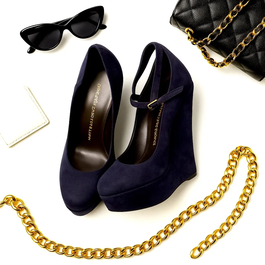 Giuseppe Zanotti Navy Suede Platform Wedge Heels Made in Italy Size 41 in EUC - Image 3