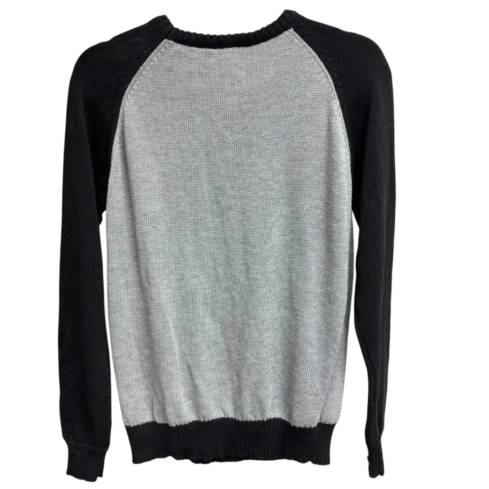 Disney Minnie Mouse Sweater Womens L Gray Black Plaid Bow Raglan Knit - Image 3