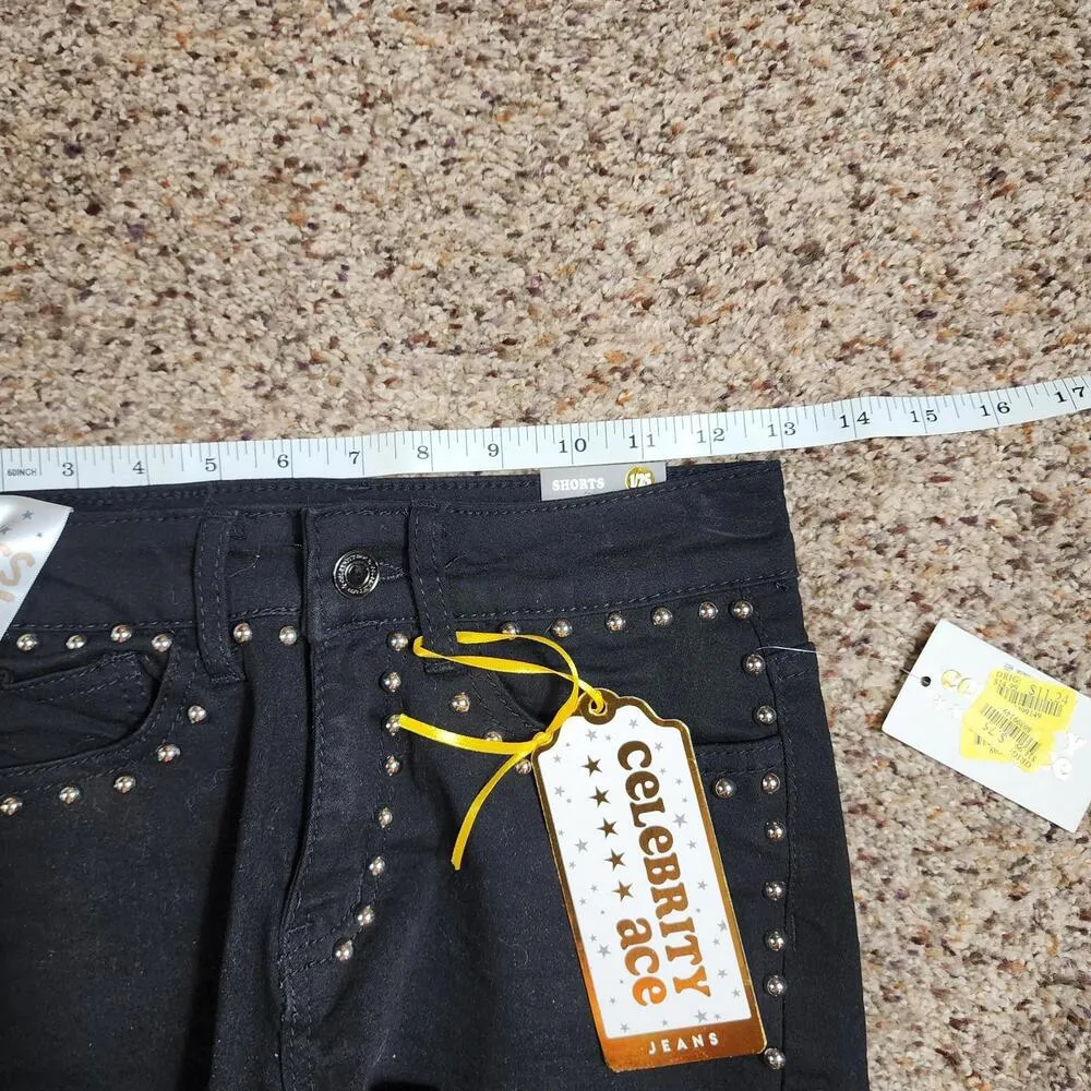 Celebrity Ace Women's Shorts Black Studded Denim Size Teens 1/25 - Image 5