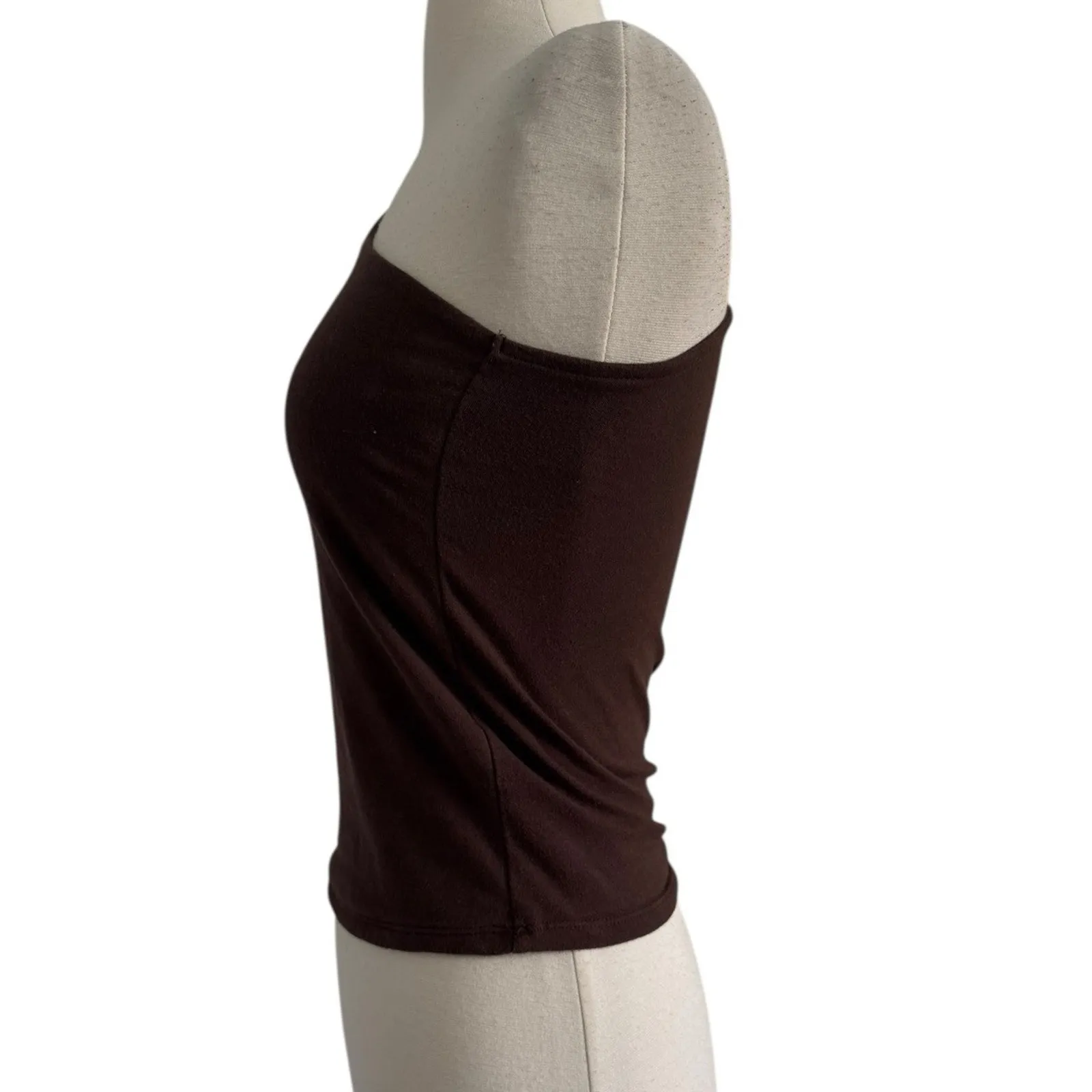 Y2K HOLLISTER Heart Rhinestone Cut Out One Shoulder Tank Top Chocolate Brown S - Image 5