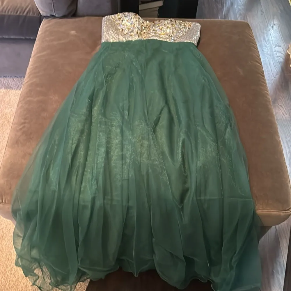 Women’s Green & Silver Full Length Prom Party Dress CorsetBack Size L NWT Size L - Image 12
