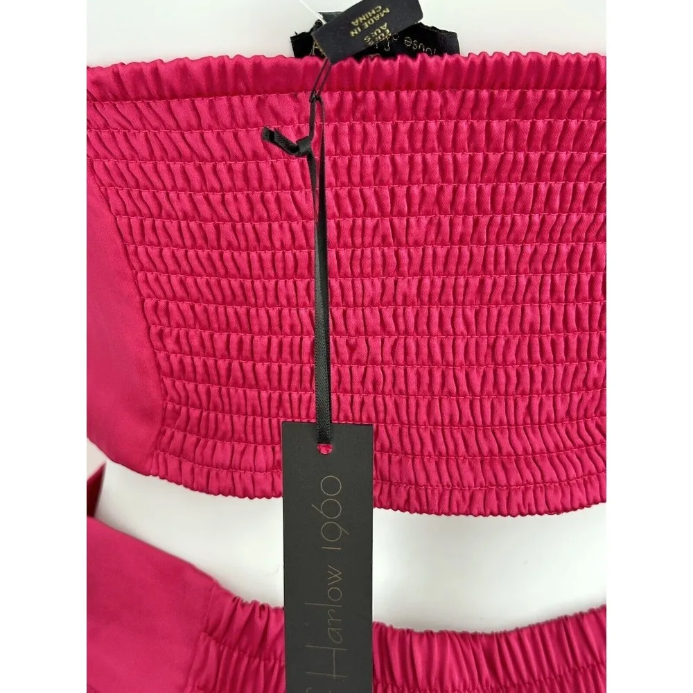 House of Harlow Satin Pants Crop Top SET S High Waist Elastic Back Pink NWT - Image 7