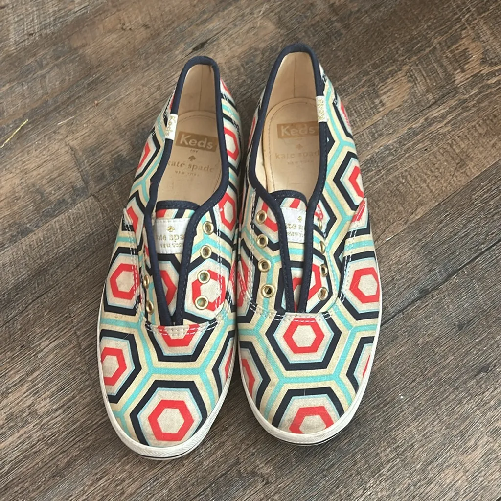 Keds Kate Spade New York Women's US 6 Zig Zag Geometric Striped Sneakers CUTE!‎ Blue - Image 2