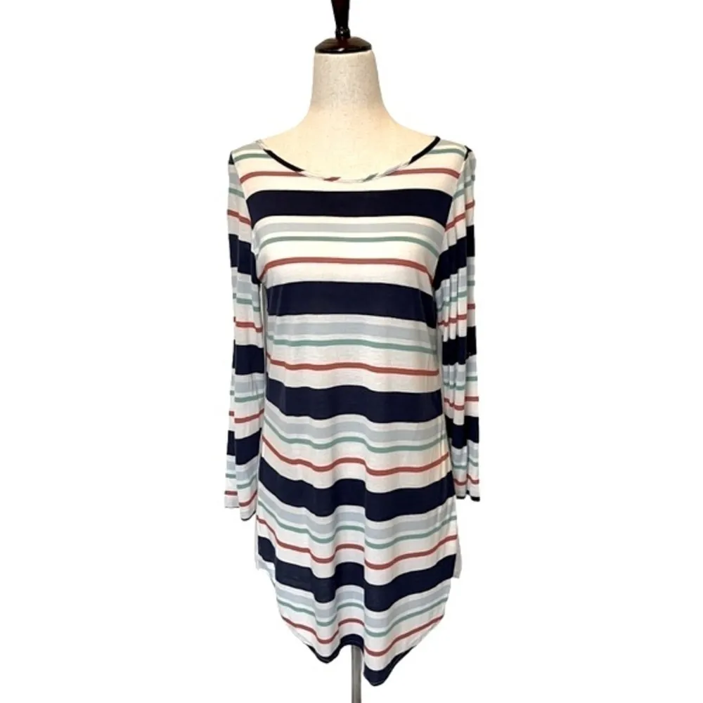 Splendid White Multicolor Striped Multi Fabric Long Sleeve Roll Tab Top‎ Size S - Image 3