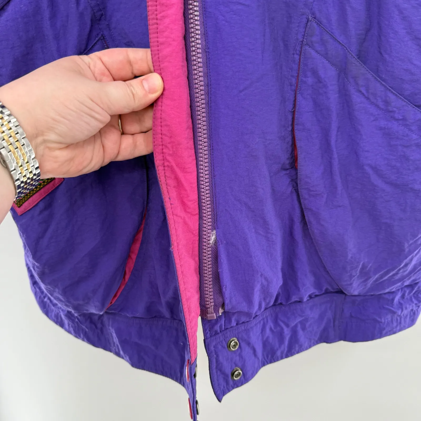 Vintage 80s Purple Ski Jacket Winter Club Cyclone Retro Insulated Coat Large - Image 4