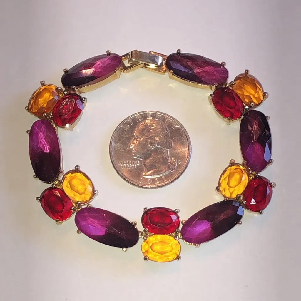 Elegant Multicolor Gold Tone Burgundy Amber Color Rhinestone Bracelet Purple - Image 3