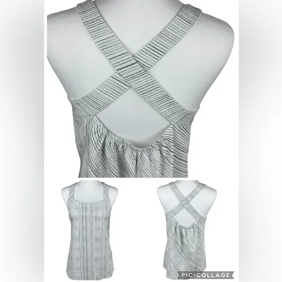 Athleta Arrival Tank Amara Stripe White & Black Racerback Athletic Women's Top - Image 2