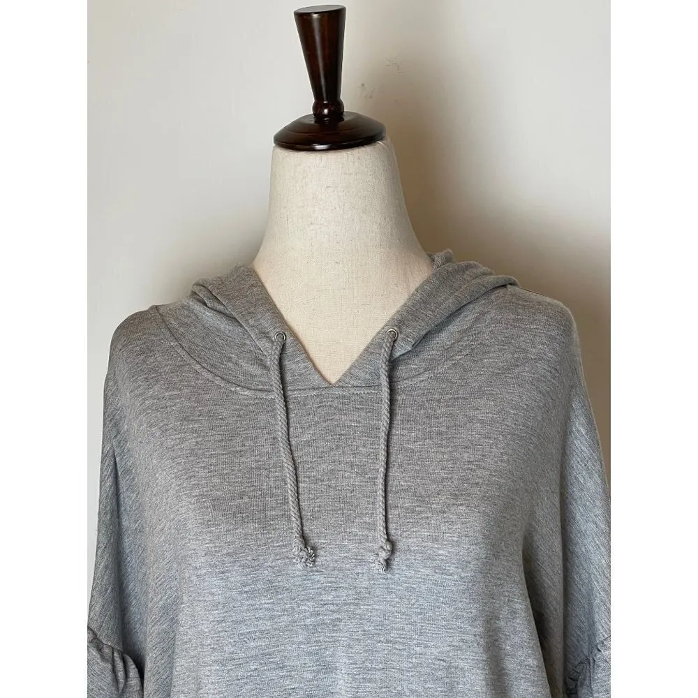 BB Dakota Gray Drop Shoulder Ruffle Long Sleeve Pullover Hoodie‎ Size XS - Image 8