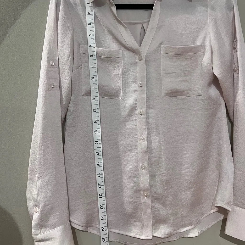 Express Beige Silk Feel Button Down Blouse - Image 5