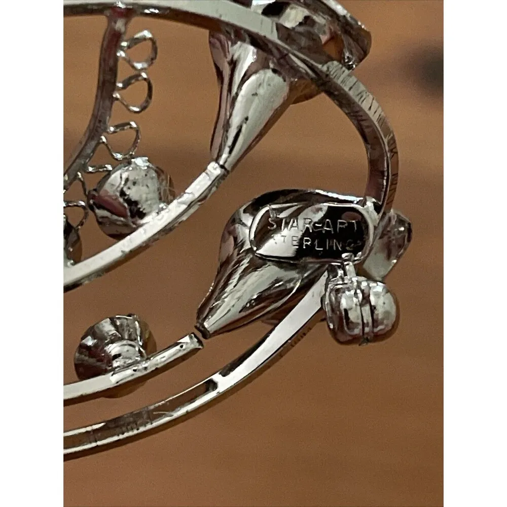 Star Art Vintage Sterling Silver Flower Brooch & Screw Back Earring Jewelry Set - Image 3