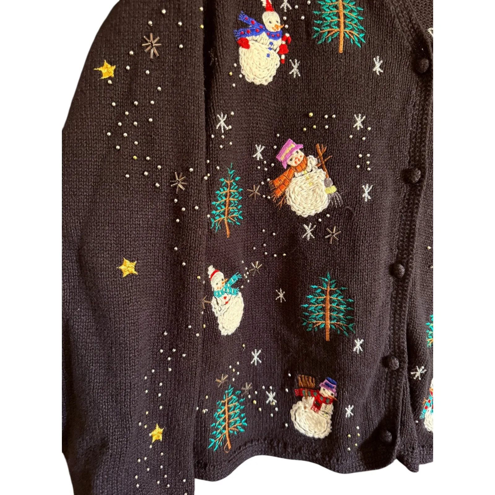 Vtg Designers Studio Ho Ho Ho Embellished Snowman Christmas Sweater Size Large Black - Image 6