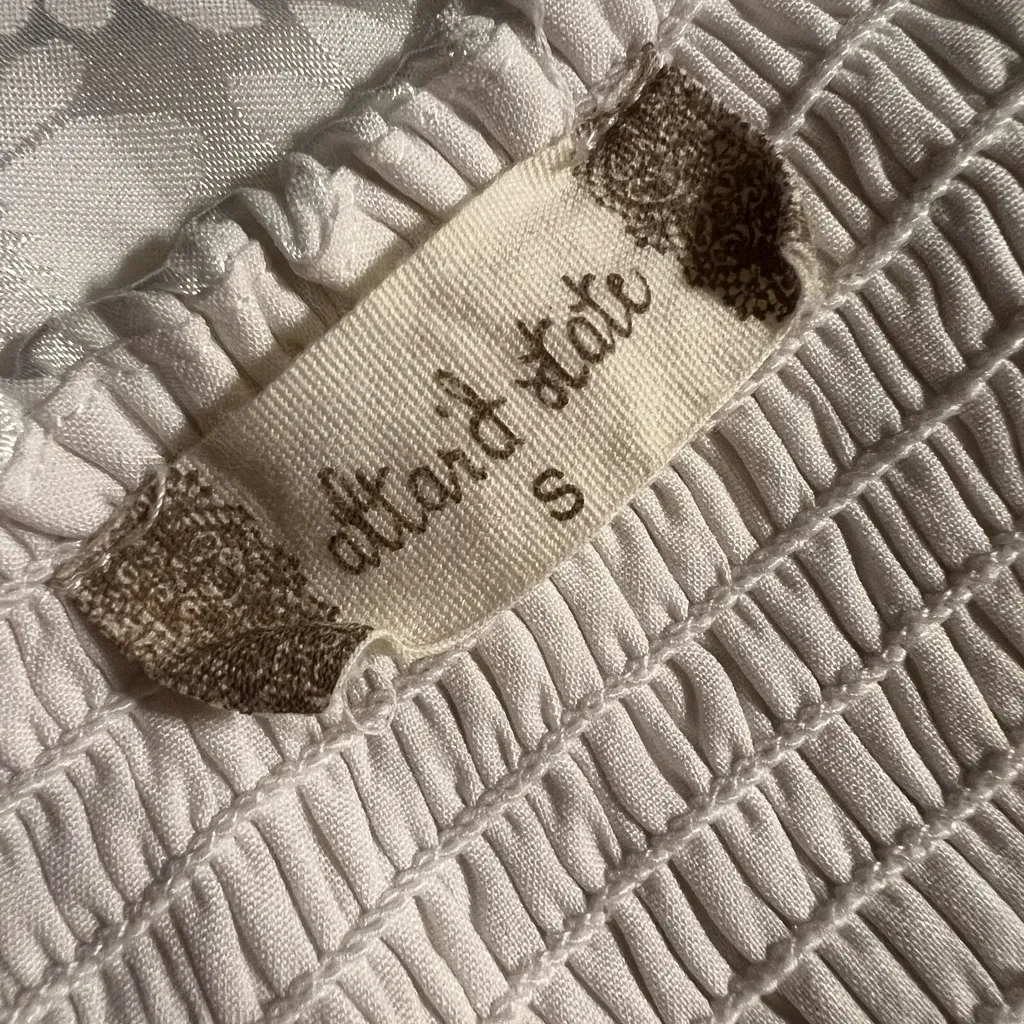 ❤️ Altared State White Floral Silky Dress Off the Shoulder Puff Sleeves - Image 6